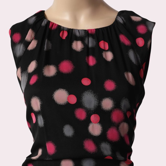 DIANE VON FURSTENBERG Black with Pink Polka Dot Sleeveless Silk Mini Dress - Picture 3 of 6